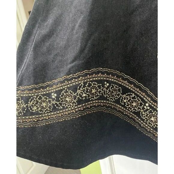 Willi Smith Black Cords Corduroy Gold Floral Embroidered Swing Full Skirt 10 - Picture 4 of 8